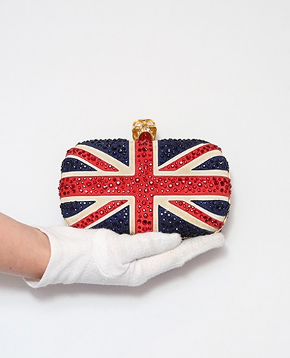 Union Jack Embellished Skull Box Clutch, front view